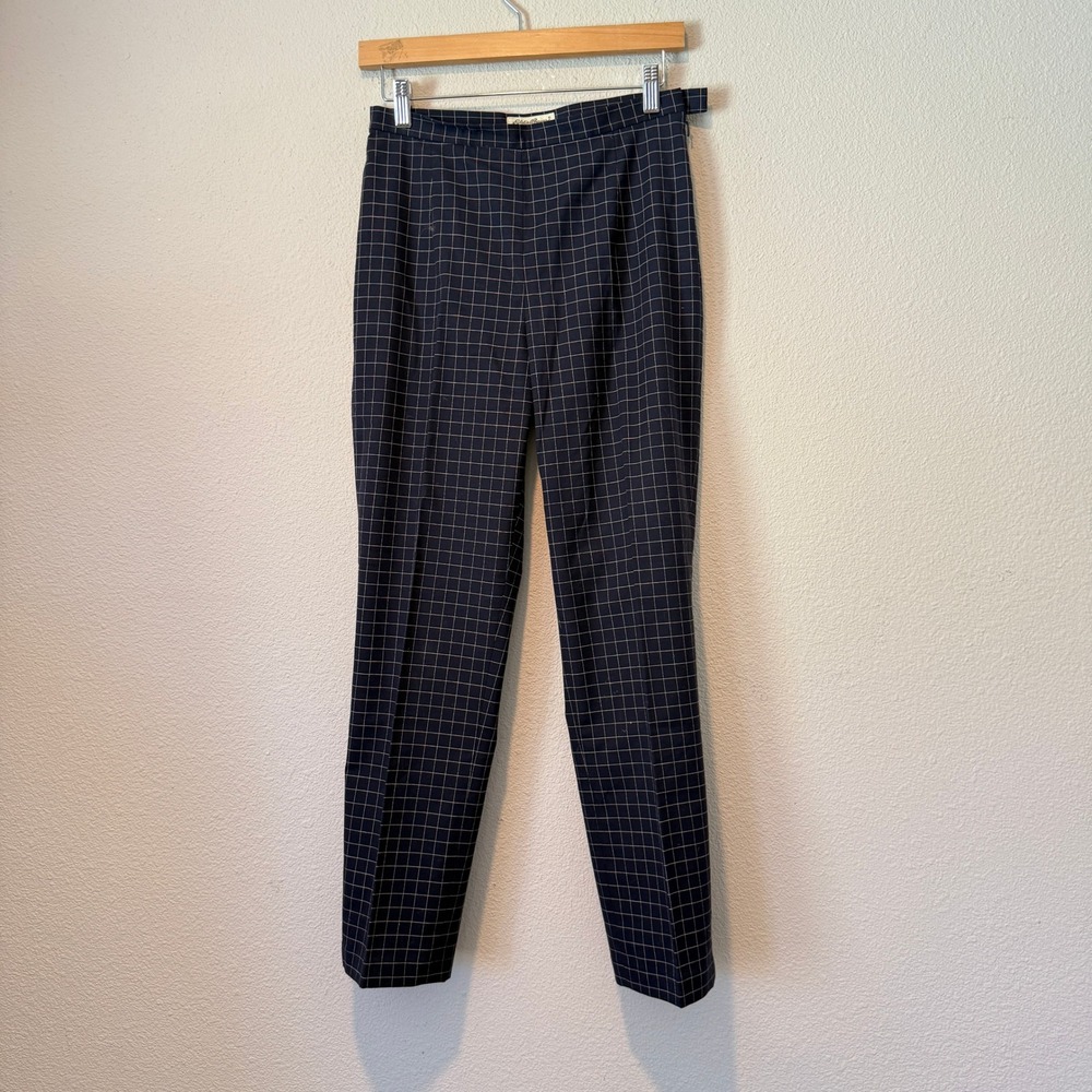 Eddie Bauer Navy Blue Windowpane Grid Ankle Pants Side Zip Tapered Leg Size 4